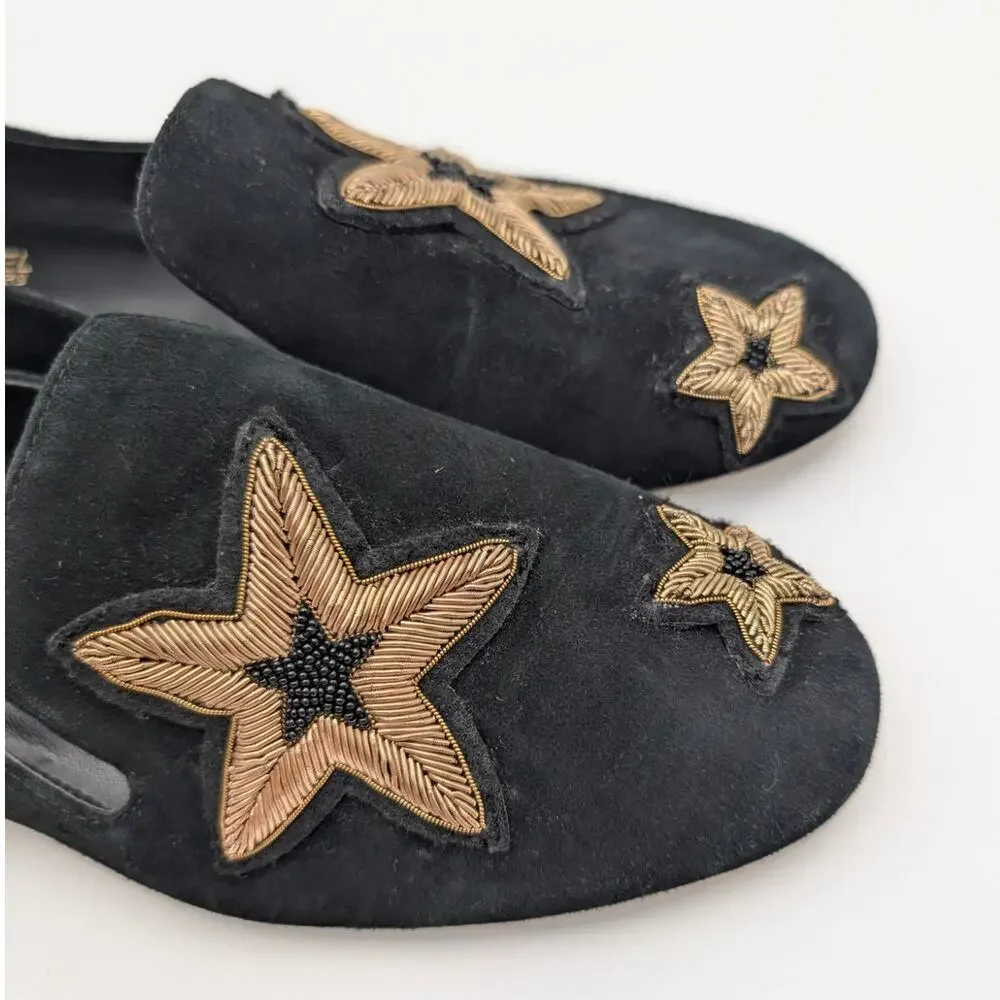 Michael Kors Natasha Suede Gold Star Loafers Women's Black Size US6.5M EU36.5